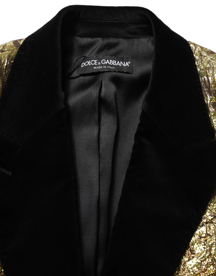 Dolce &amp; Gabbana Sample Sale | Dolce &amp; Gabbana Gold Floral Jacquard Wool Trench Coat Jacket - | Designer outlet