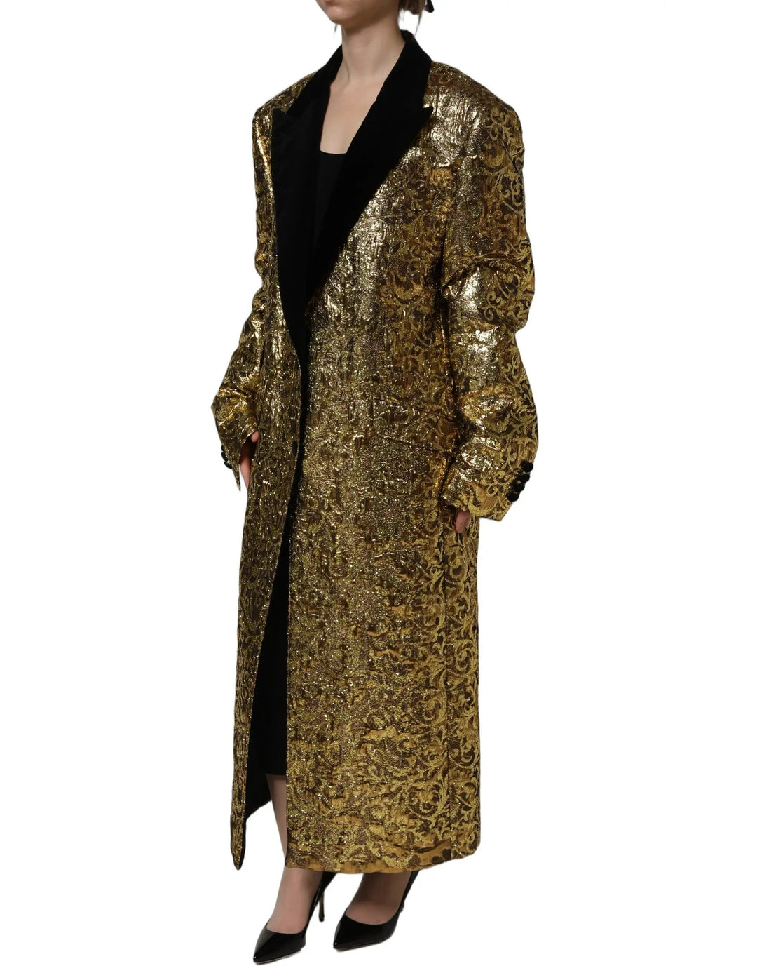 Dolce &amp; Gabbana Sample Sale | Dolce &amp; Gabbana Gold Floral Jacquard Wool Trench Coat Jacket - | Designer outlet