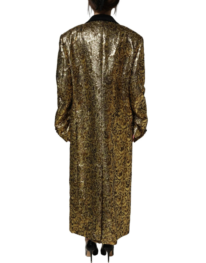 Dolce &amp; Gabbana Sample Sale | Dolce &amp; Gabbana Gold Floral Jacquard Wool Trench Coat Jacket - | Designer outlet