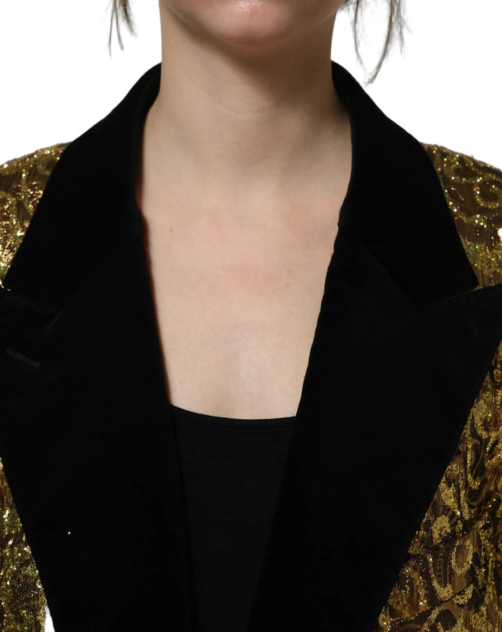 Dolce &amp; Gabbana Sample Sale | Dolce &amp; Gabbana Gold Floral Jacquard Wool Trench Coat Jacket - | Designer outlet