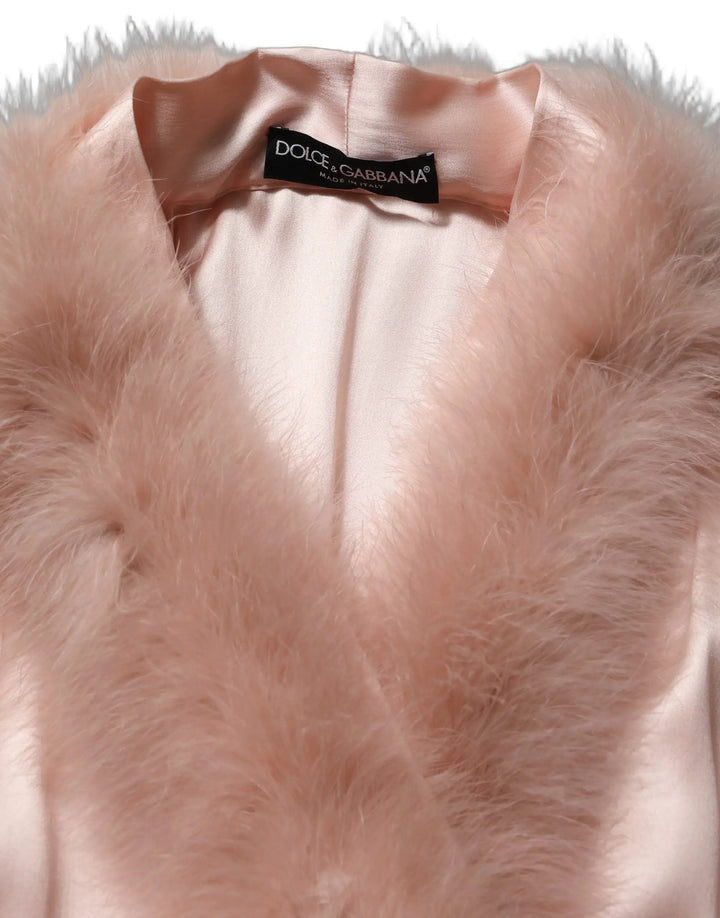 Dolce &amp; Gabbana Sample Sale | Dolce &amp; Gabbana Light Pink Silk Turkey Feather Robe Jacket - | Designer outlet