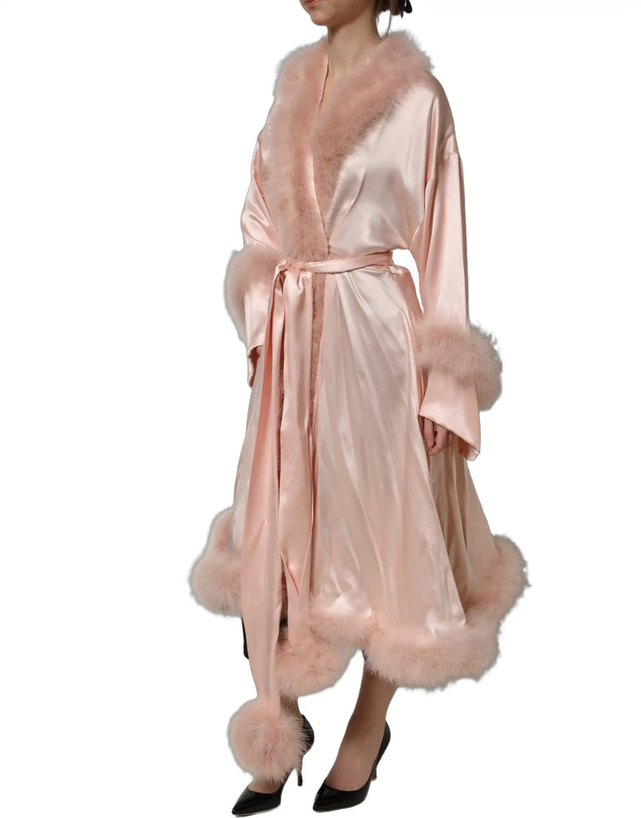 Dolce &amp; Gabbana Sample Sale | Dolce &amp; Gabbana Light Pink Silk Turkey Feather Robe Jacket - | Designer outlet