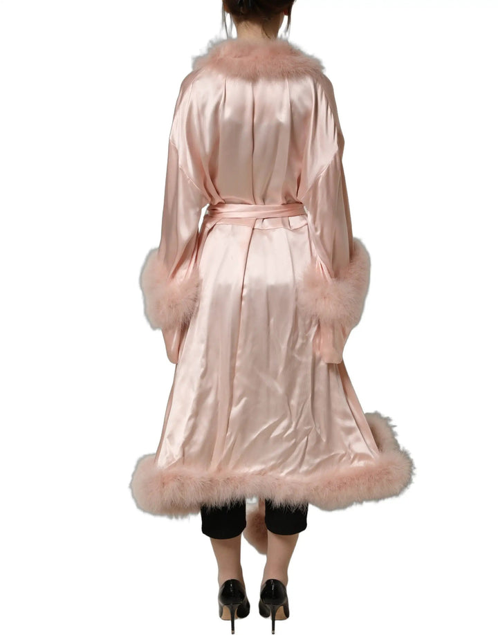 Dolce &amp; Gabbana Sample Sale | Dolce &amp; Gabbana Light Pink Silk Turkey Feather Robe Jacket - | Designer outlet