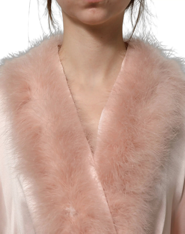 Dolce &amp; Gabbana Sample Sale | Dolce &amp; Gabbana Light Pink Silk Turkey Feather Robe Jacket - | Designer outlet