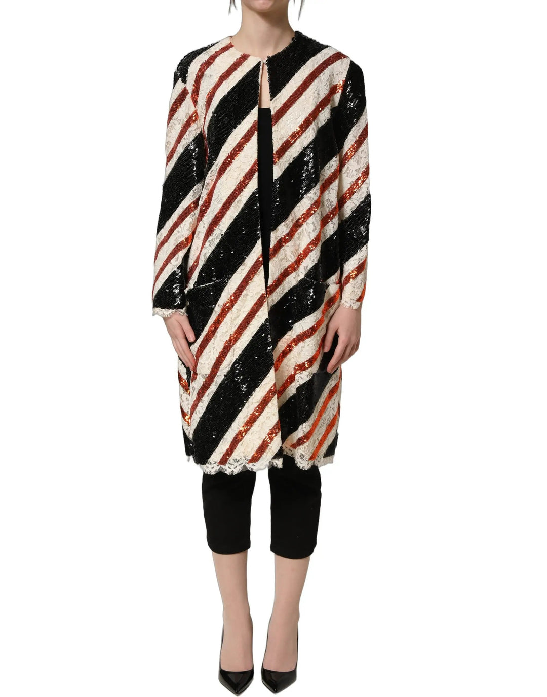 Dolce &amp; Gabbana Sample Sale | Dolce &amp; Gabbana Multicolor Stripe Sequin Duster Coat Jacket - | Designer outlet