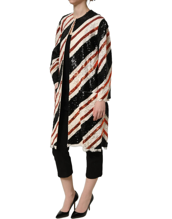 Dolce &amp; Gabbana Sample Sale | Dolce &amp; Gabbana Multicolor Stripe Sequin Duster Coat Jacket - | Designer outlet