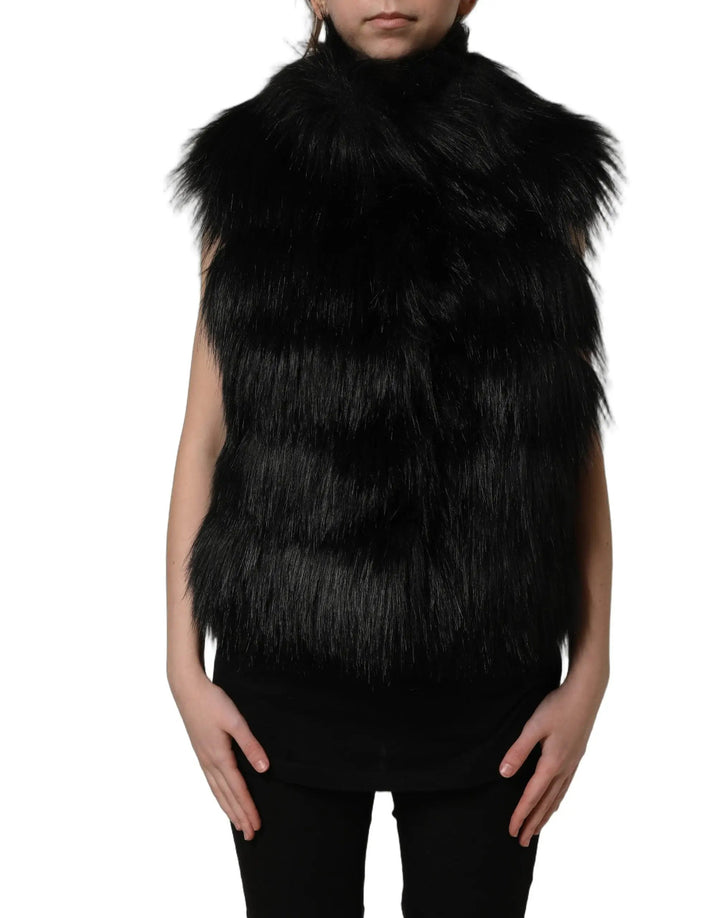 Dolce &amp; Gabbana Sample Sale | Dolce &amp; Gabbana Black Acrylic Faux Fur Sleeveless Vest Jacket - | Designer outlet