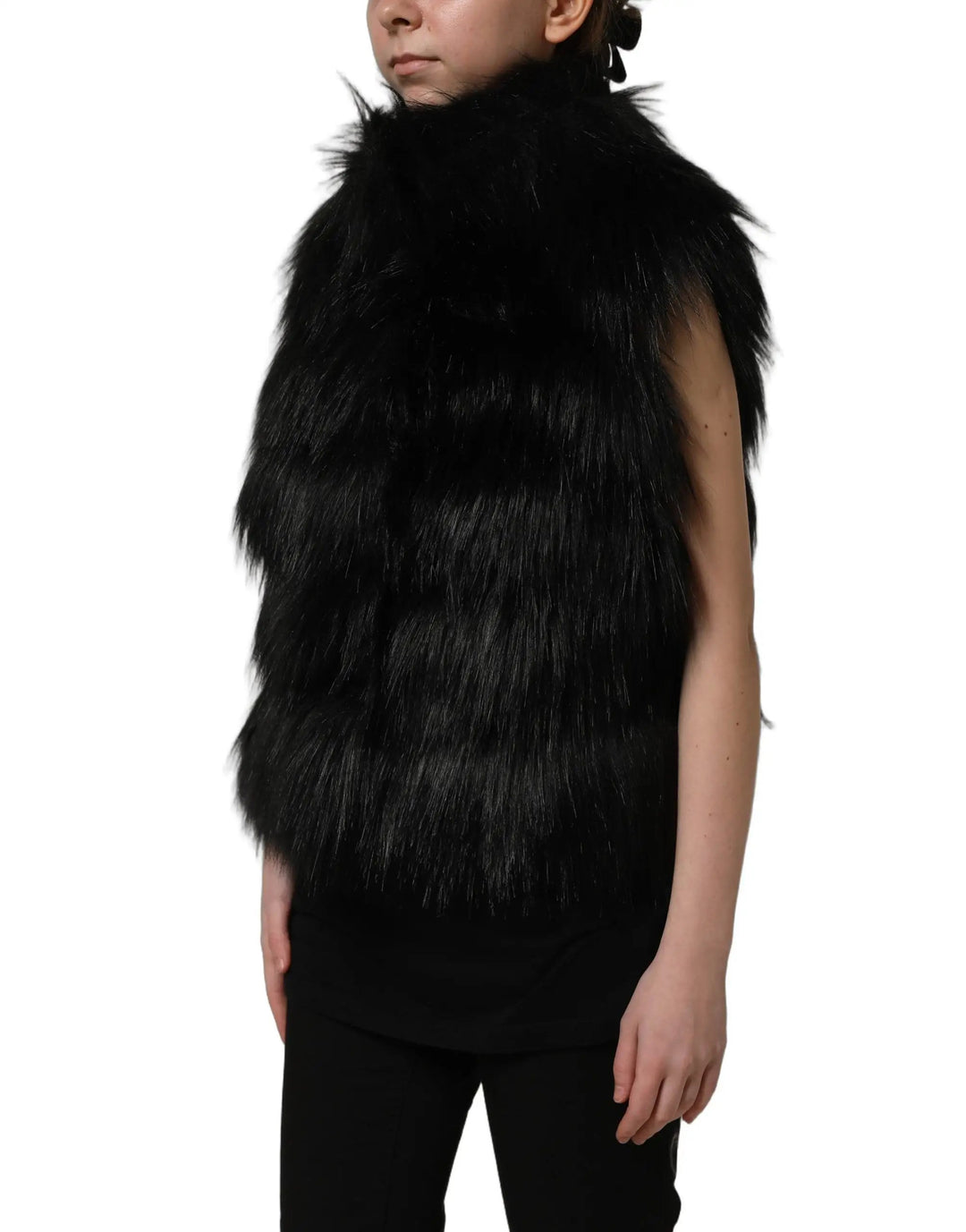 Dolce &amp; Gabbana Sample Sale | Dolce &amp; Gabbana Black Acrylic Faux Fur Sleeveless Vest Jacket - | Designer outlet
