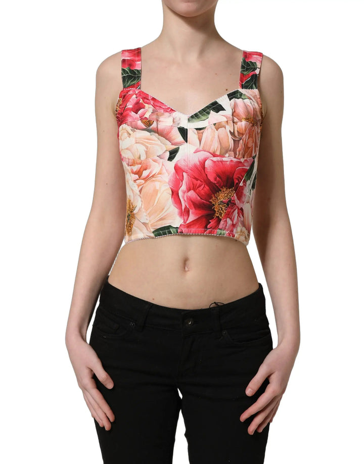 Dolce &amp; Gabbana Sample Sale | Dolce &amp; Gabbana Multicolor Floral Cropped Bustier Tank Top - | Designer outlet