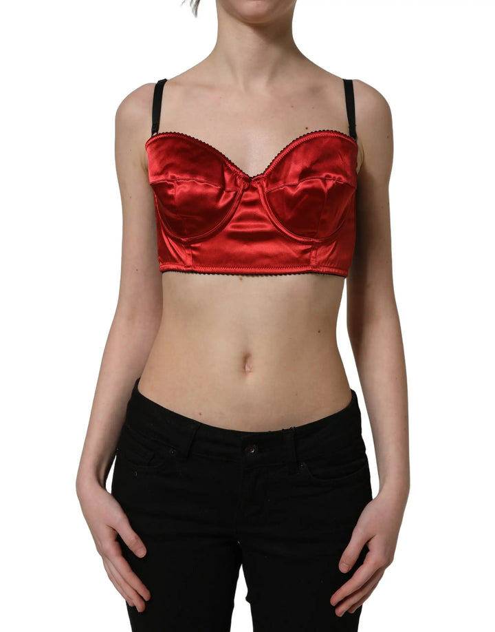 Dolce &amp; Gabbana Sample Sale | Dolce &amp; Gabbana Red Polyester Satin Bustier Cropped Tank Top - | Designer outlet