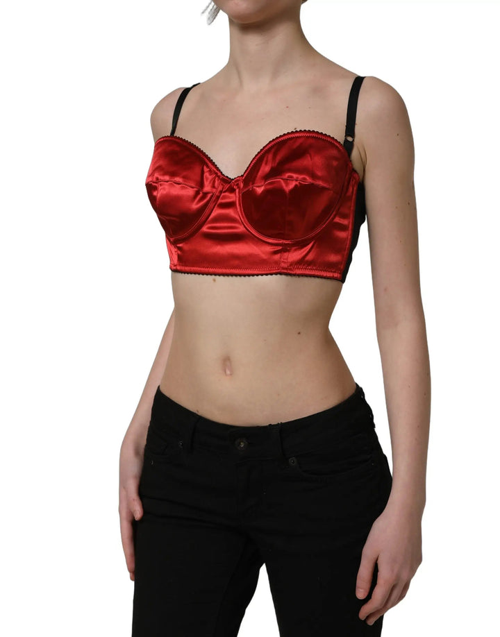 Dolce &amp; Gabbana Sample Sale | Dolce &amp; Gabbana Red Polyester Satin Bustier Cropped Tank Top - | Designer outlet