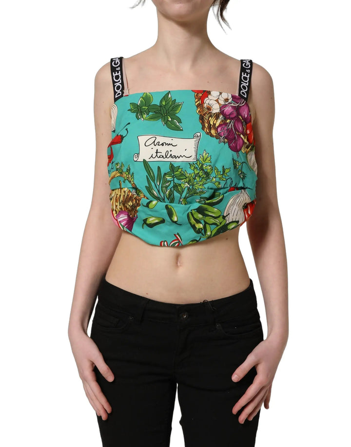 Dolce &amp; Gabbana Sample Sale | Dolce &amp; Gabbana Multicolor Silk Vegetable Print Cropped Top - | Designer outlet