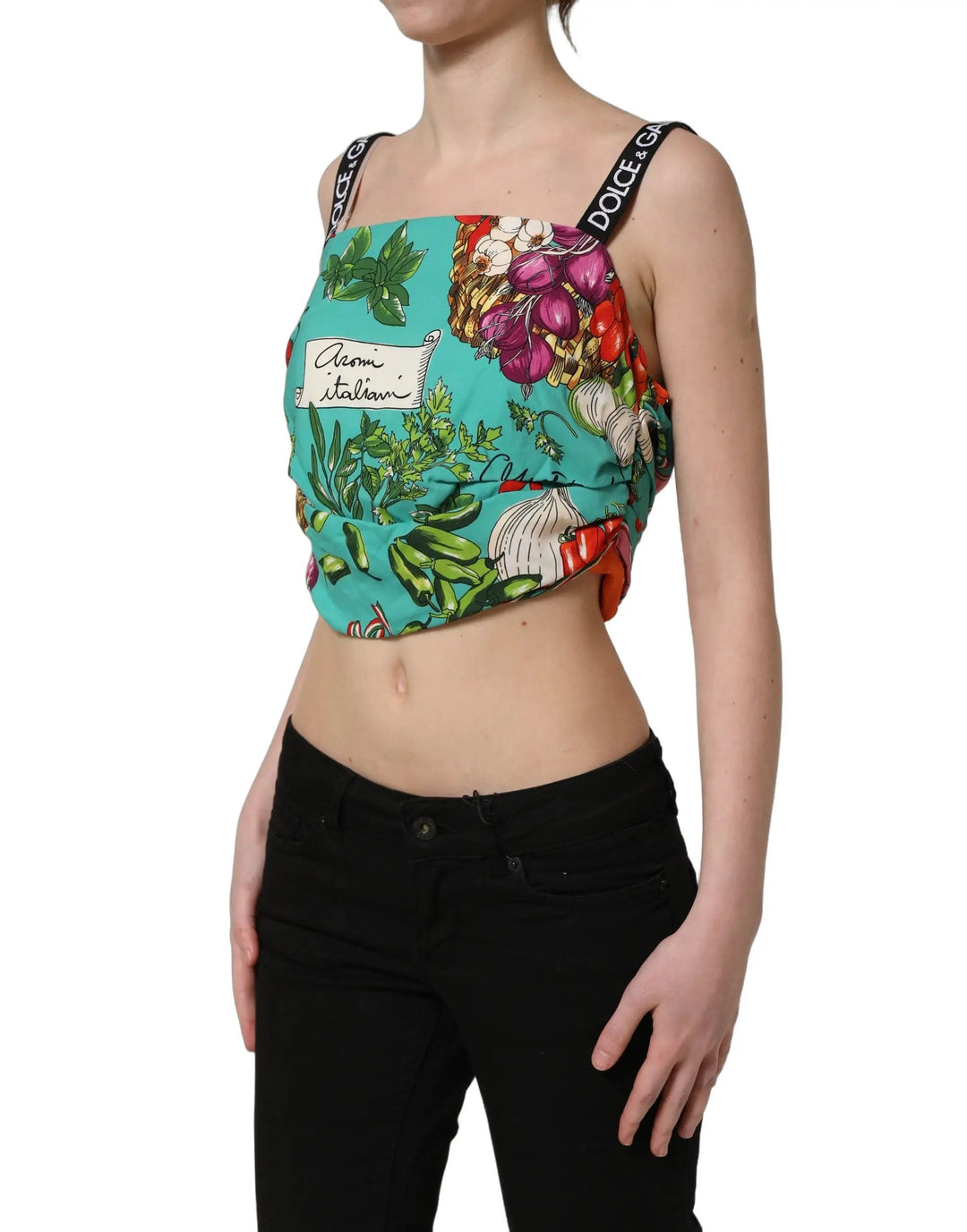 Dolce &amp; Gabbana Sample Sale | Dolce &amp; Gabbana Multicolor Silk Vegetable Print Cropped Top - | Designer outlet