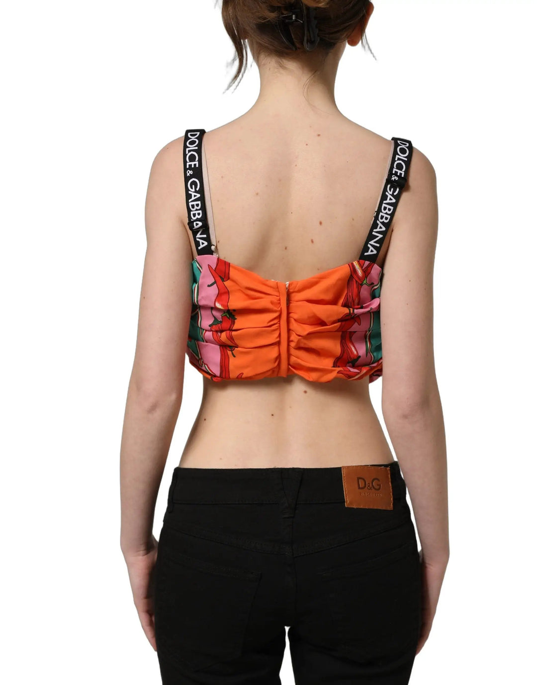 Dolce &amp; Gabbana Sample Sale | Dolce &amp; Gabbana Multicolor Silk Vegetable Print Cropped Top - | Designer outlet