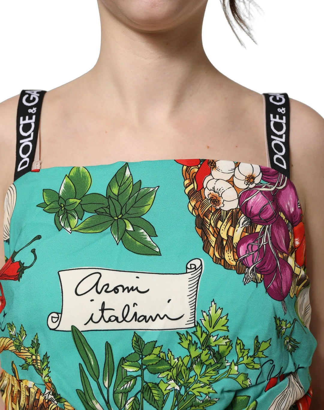 Dolce &amp; Gabbana Sample Sale | Dolce &amp; Gabbana Multicolor Silk Vegetable Print Cropped Top - | Designer outlet