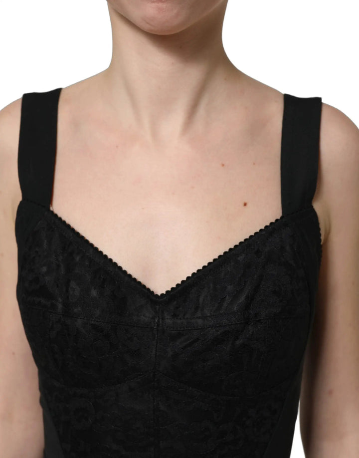 Dolce &amp; Gabbana Sample Sale | Dolce &amp; Gabbana Black Floral Lace Corset Bodycon Bodysuit - | Designer outlet