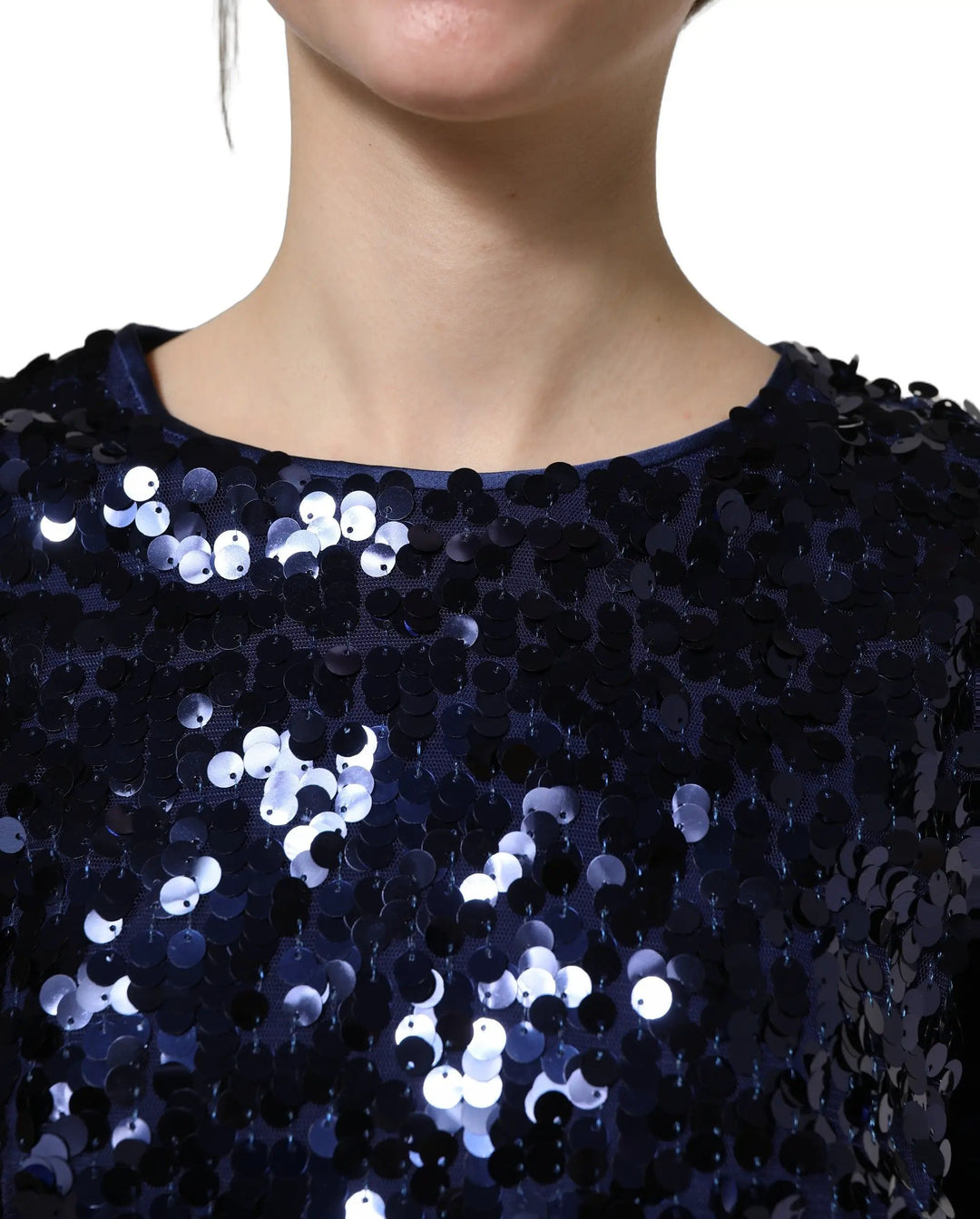 Dolce &amp; Gabbana Sample Sale | Dolce &amp; Gabbana Blue Sequined Long Sleeves Crop Blouse Top - | Designer outlet