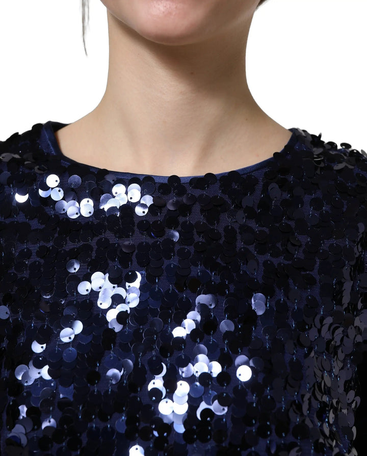 Dolce &amp; Gabbana Sample Sale | Dolce &amp; Gabbana Blue Sequined Long Sleeves Crop Blouse Top - | Designer outlet
