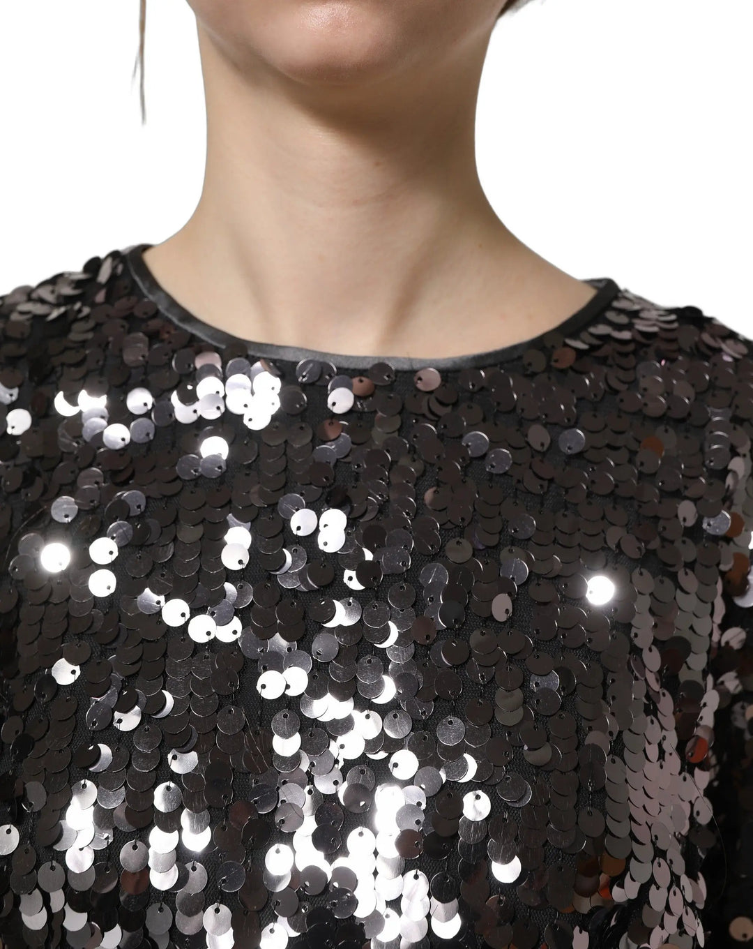 Dolce &amp; Gabbana Sample Sale | Dolce &amp; Gabbana Black Sequined Long Sleeves Crop Blouse Top - | Designer outlet