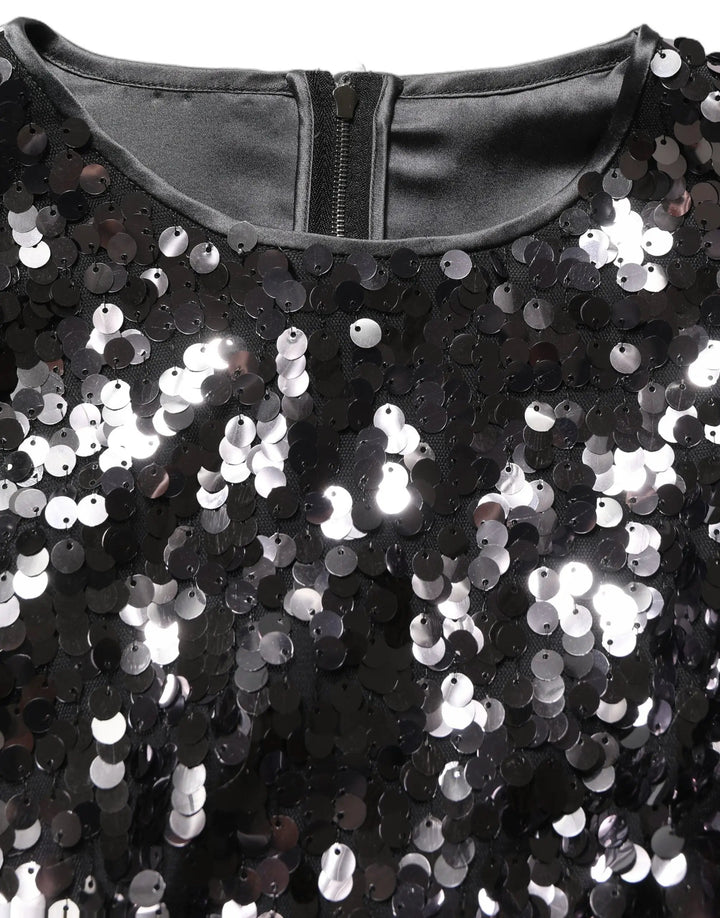 Dolce &amp; Gabbana Sample Sale | Dolce &amp; Gabbana Black Sequined Long Sleeves Crop Blouse Top - | Designer outlet