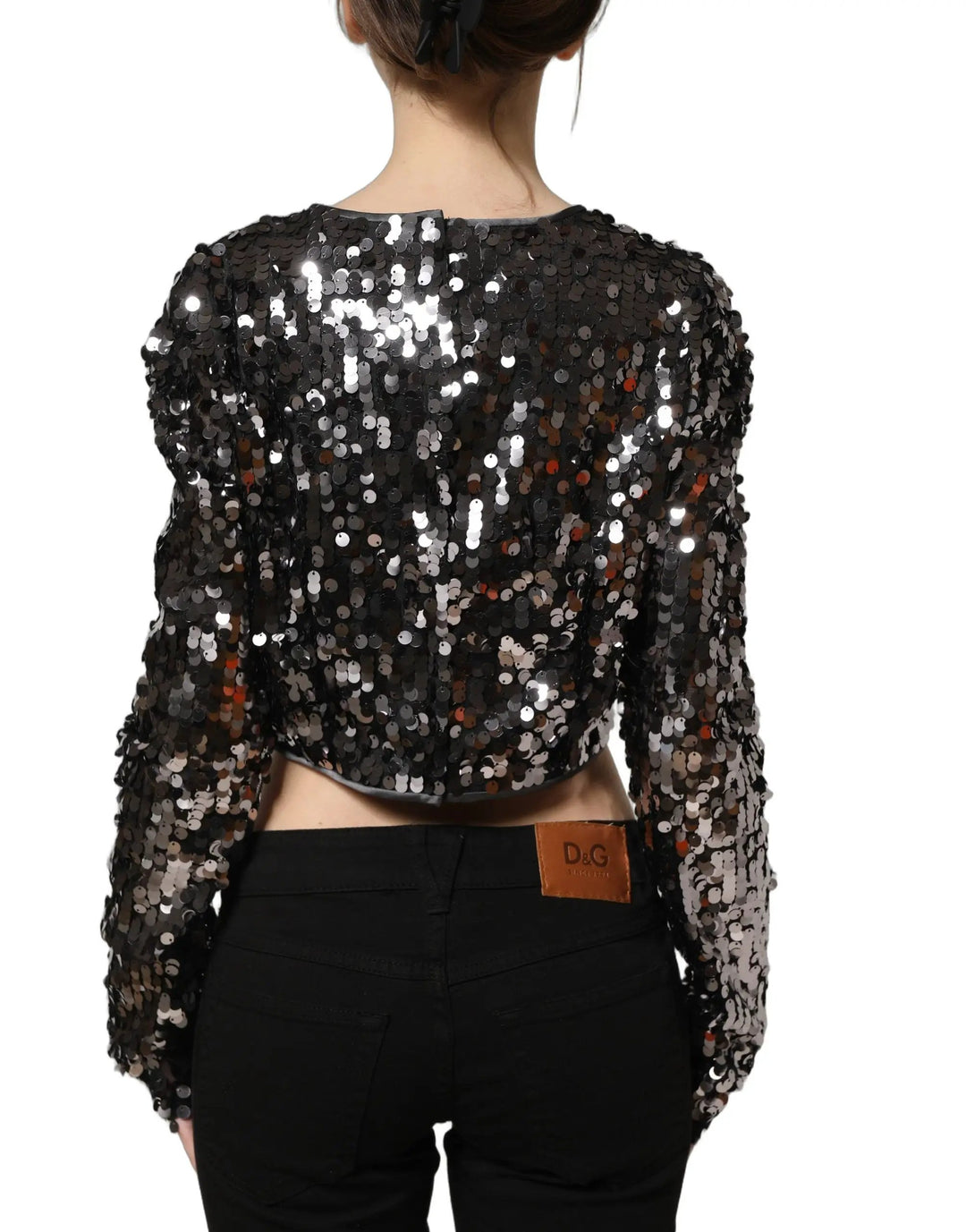 Dolce &amp; Gabbana Sample Sale | Dolce &amp; Gabbana Black Sequined Long Sleeves Crop Blouse Top - | Designer outlet