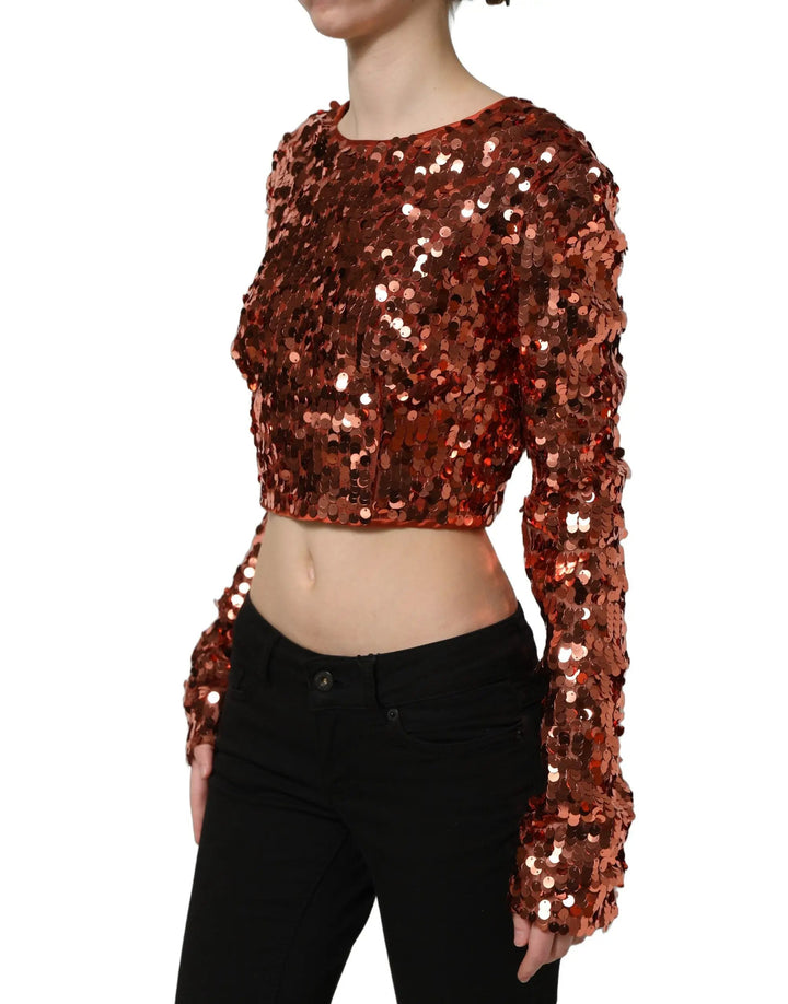 Dolce &amp; Gabbana Sample Sale | Dolce &amp; Gabbana Red Sequined Long Sleeves Crop Blouse Top - | Designer outlet