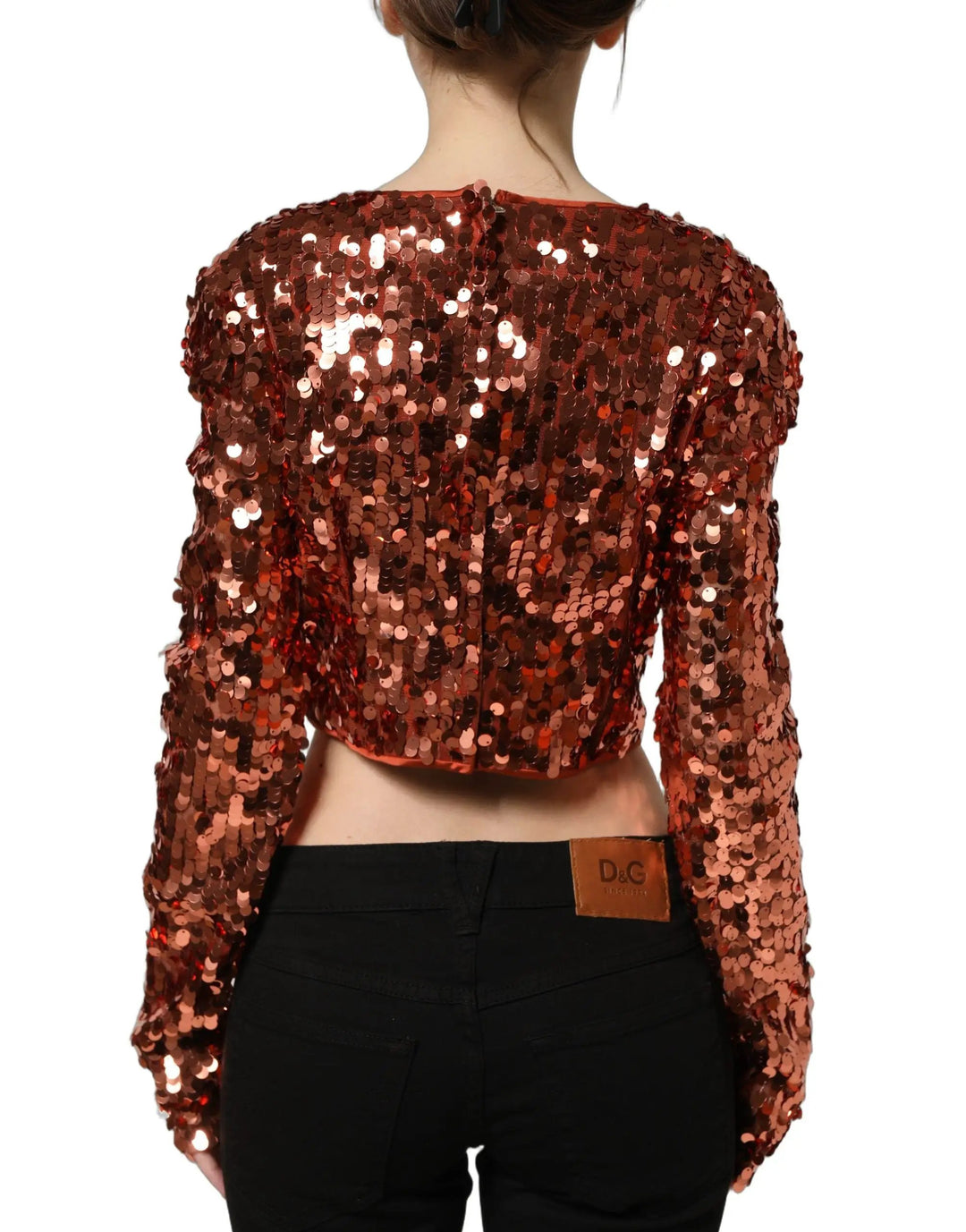 Dolce &amp; Gabbana Sample Sale | Dolce &amp; Gabbana Red Sequined Long Sleeves Crop Blouse Top - | Designer outlet
