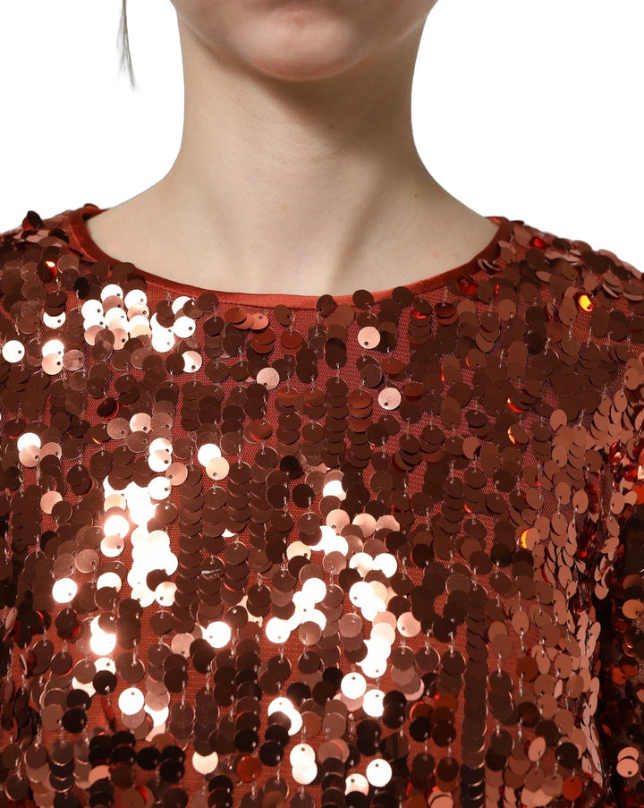 Dolce &amp; Gabbana Sample Sale | Dolce &amp; Gabbana Red Sequined Long Sleeves Crop Blouse Top - | Designer outlet