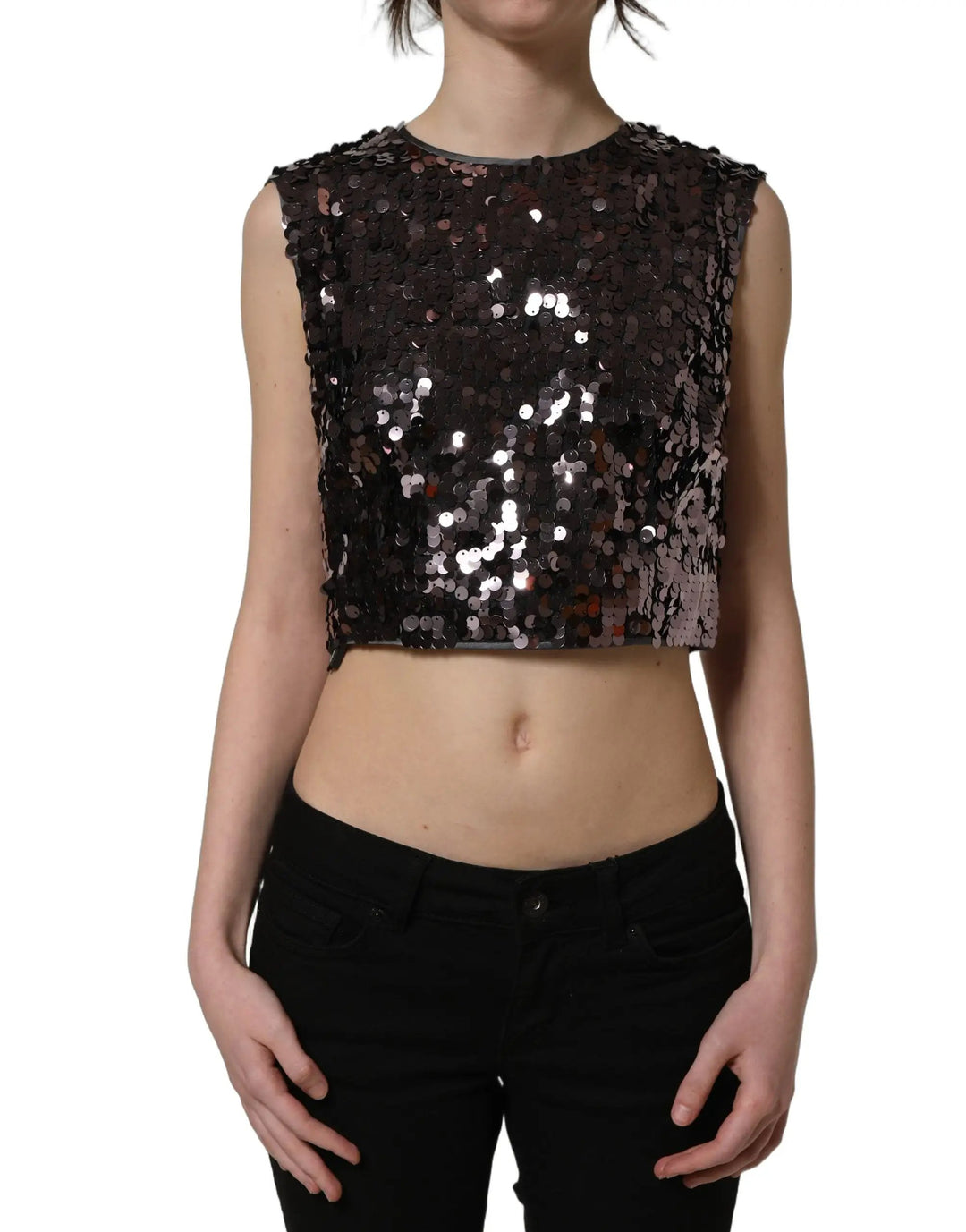Dolce &amp; Gabbana Sample Sale | Dolce &amp; Gabbana Purple Sequined Sleeveless Cropped Tank Top - | Designer outlet