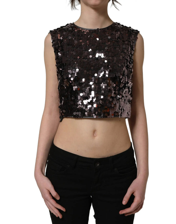 Dolce &amp; Gabbana Sample Sale | Dolce &amp; Gabbana Purple Sequined Sleeveless Cropped Tank Top - | Designer outlet