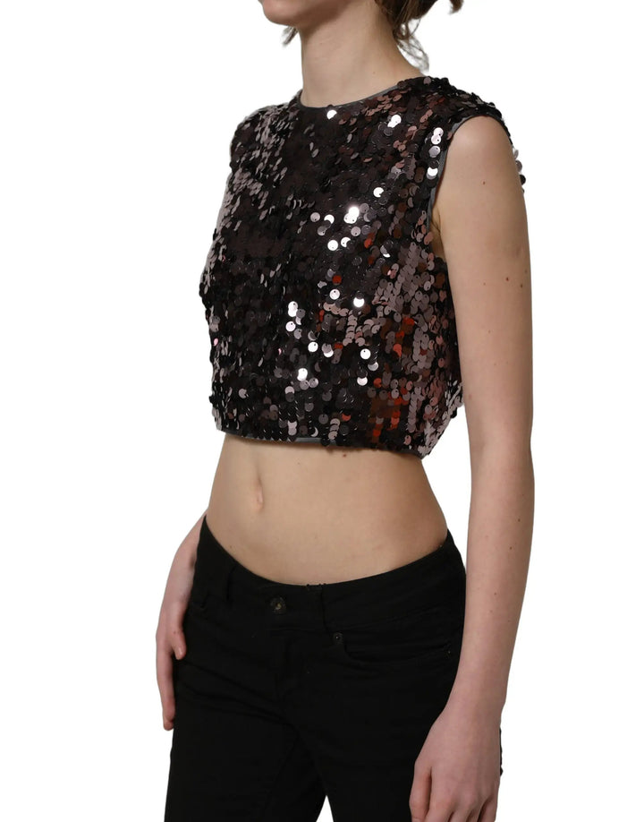 Dolce &amp; Gabbana Sample Sale | Dolce &amp; Gabbana Purple Sequined Sleeveless Cropped Tank Top - | Designer outlet