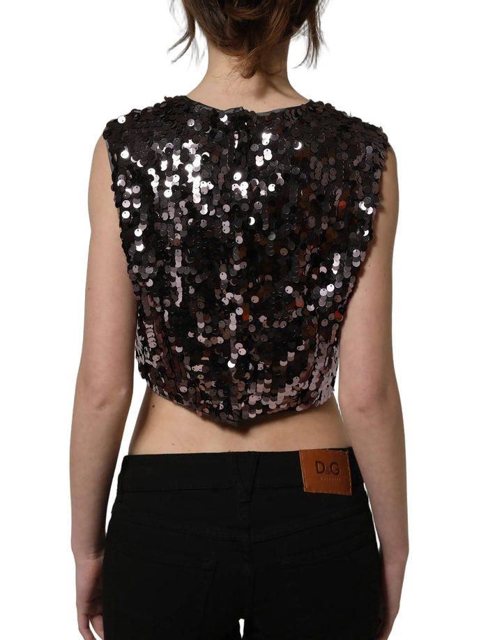 Dolce &amp; Gabbana Sample Sale | Dolce &amp; Gabbana Purple Sequined Sleeveless Cropped Tank Top - | Designer outlet
