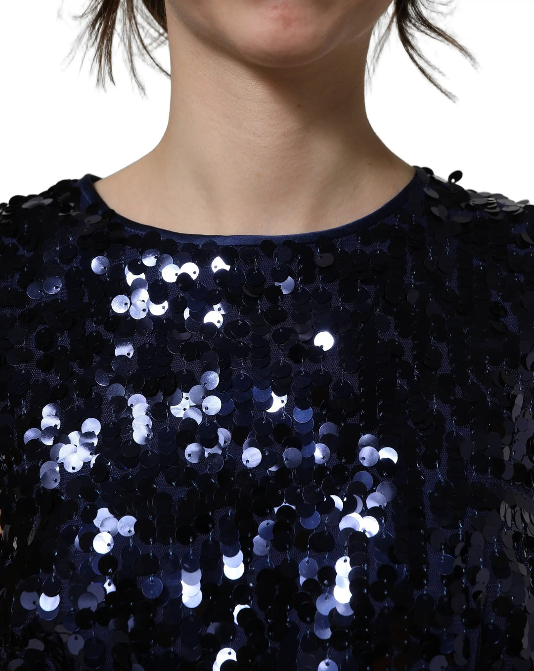 Dolce &amp; Gabbana Sample Sale | Dolce &amp; Gabbana Blue Sequined Sleeveless Cropped Tank Top - | Designer outlet