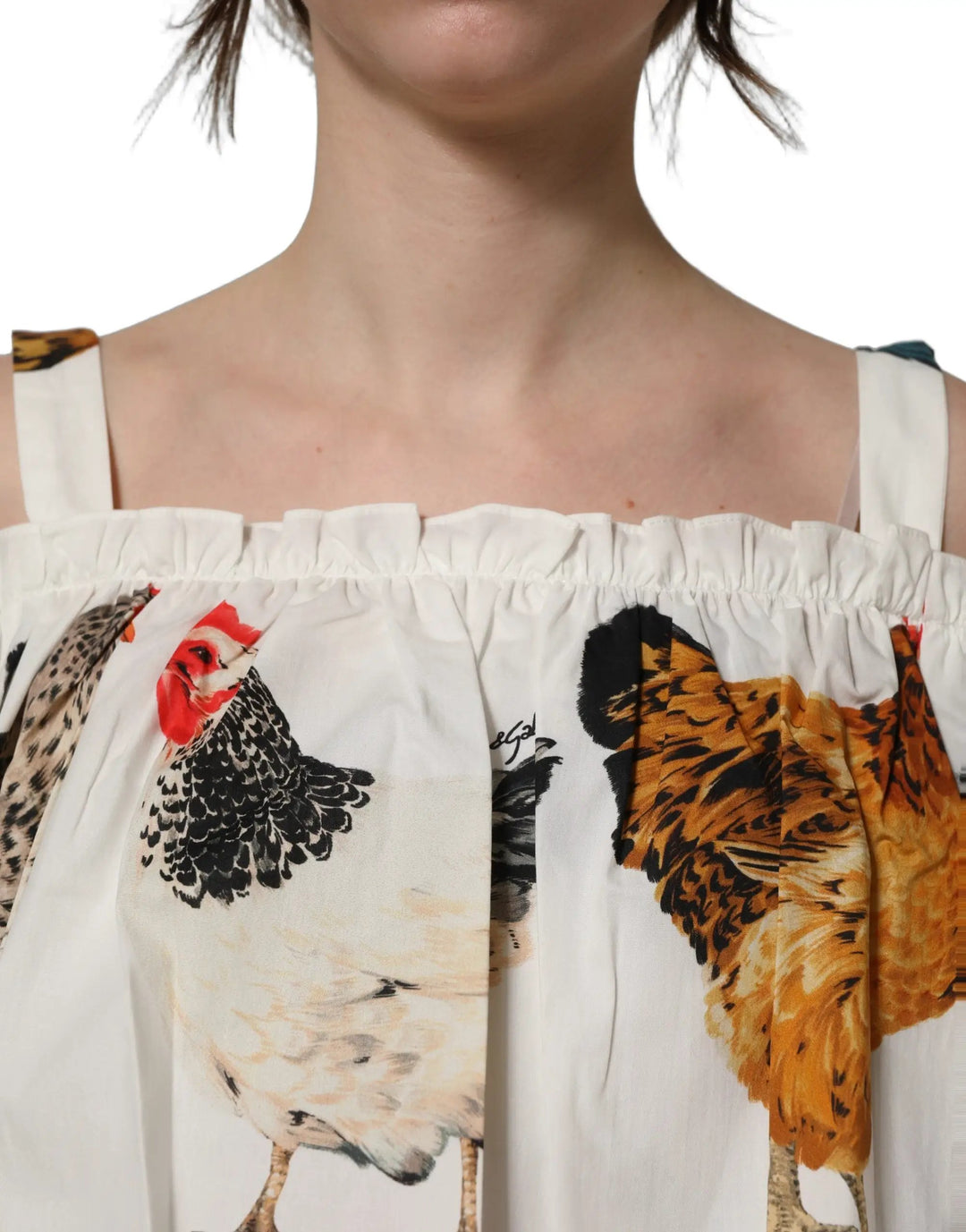 Dolce &amp; Gabbana Sample Sale | Dolce &amp; Gabbana White Rooster Print Poplin Off The Shoulder Top - | Designer outlet
