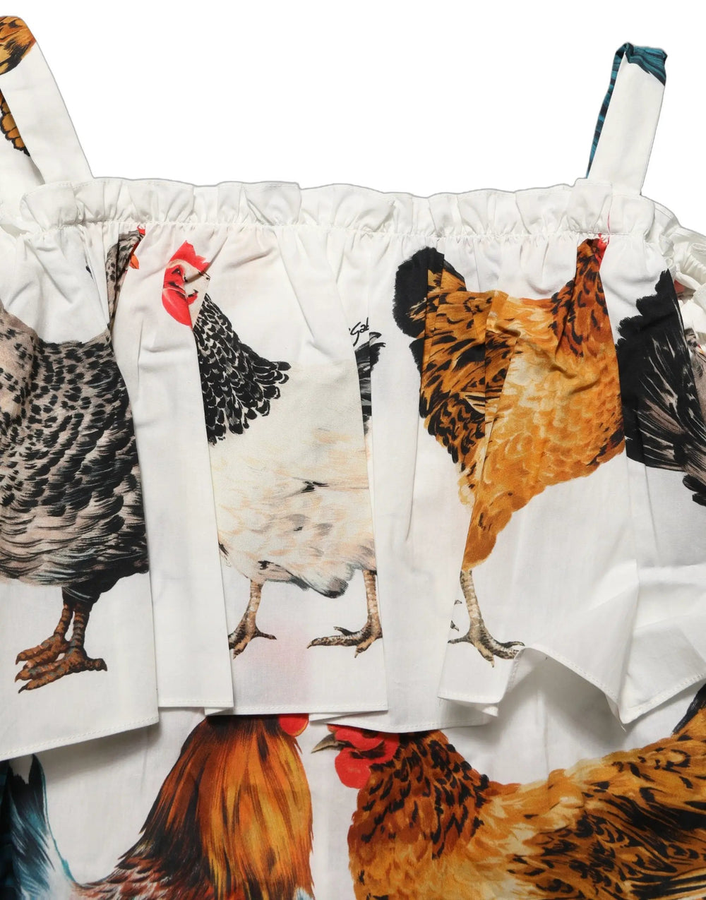 Dolce & Gabbana Sample Sale | Dolce & Gabbana White Rooster Print Poplin Off The Shoulder Top - | Designer outlet