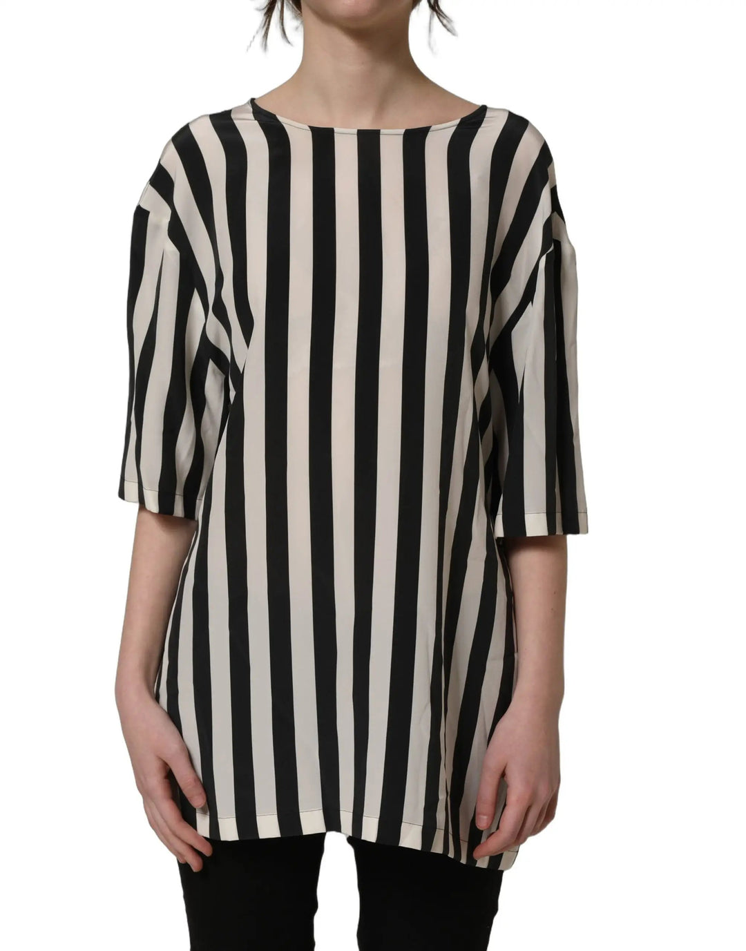 Dolce &amp; Gabbana Sample Sale | Dolce &amp; Gabbana Black White Stripes Round Neck Blouse Top - | Designer outlet