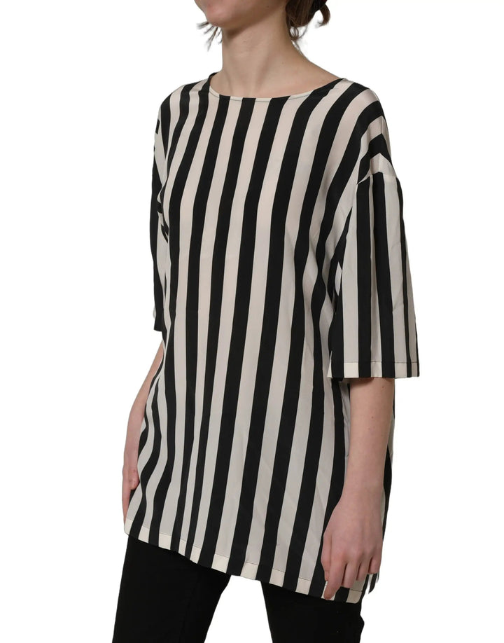 Dolce &amp; Gabbana Sample Sale | Dolce &amp; Gabbana Black White Stripes Round Neck Blouse Top - | Designer outlet