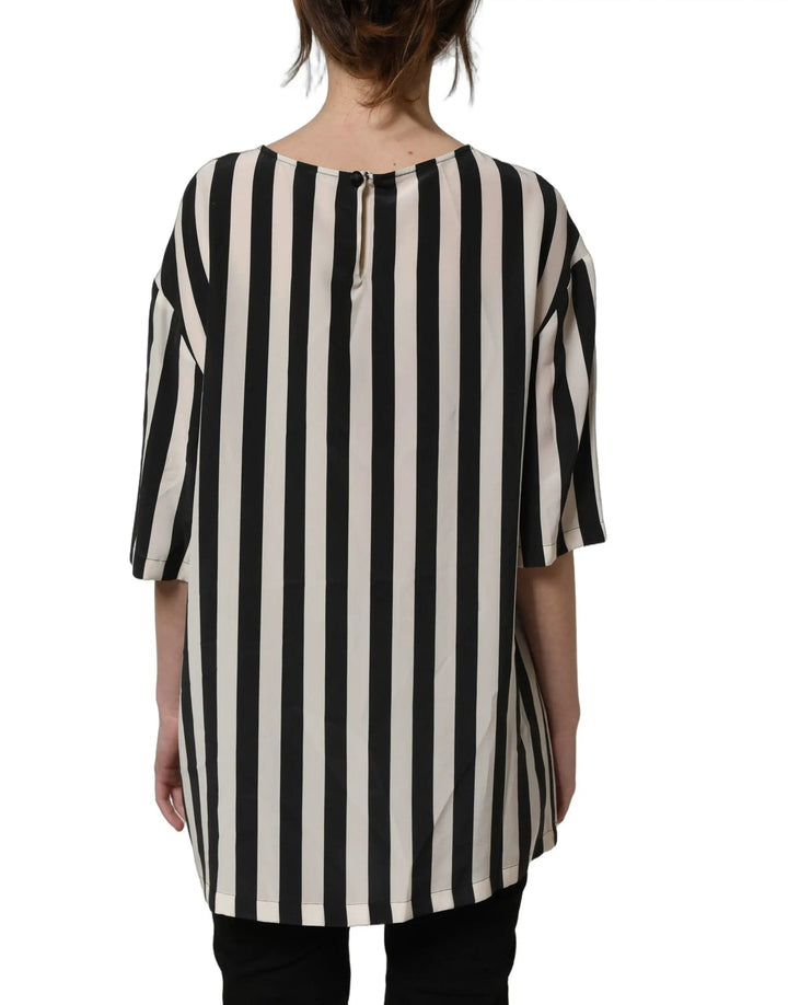 Dolce &amp; Gabbana Sample Sale | Dolce &amp; Gabbana Black White Stripes Round Neck Blouse Top - | Designer outlet