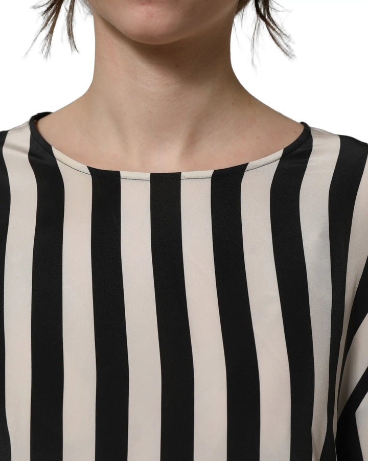 Dolce &amp; Gabbana Sample Sale | Dolce &amp; Gabbana Black White Stripes Round Neck Blouse Top - | Designer outlet