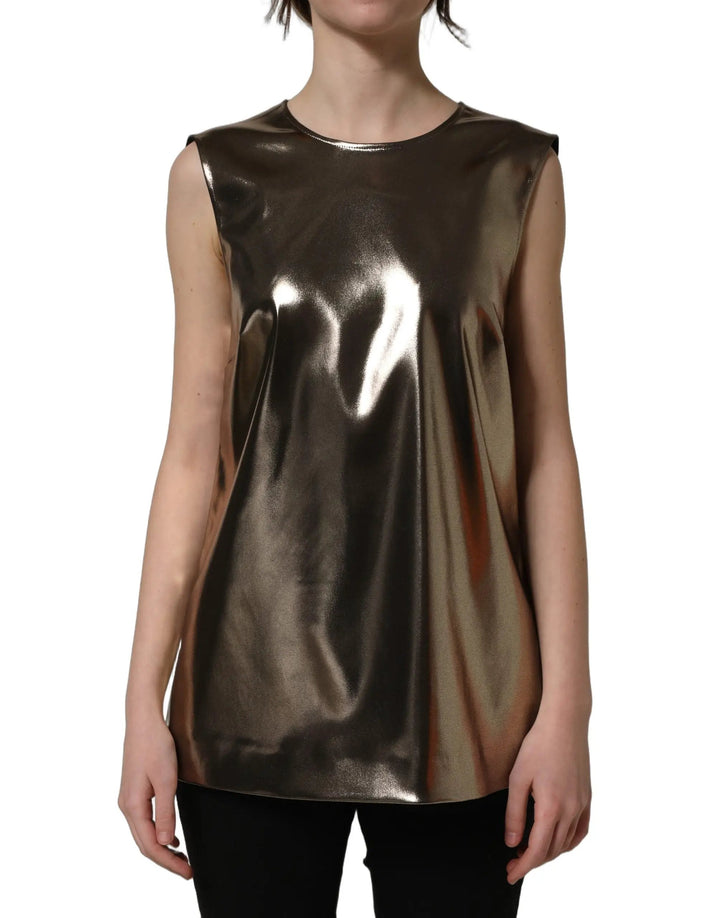 Dolce &amp; Gabbana Sample Sale | Dolce &amp; Gabbana Metallic Bronze Roundneck SleevelessTank Top - | Designer outlet