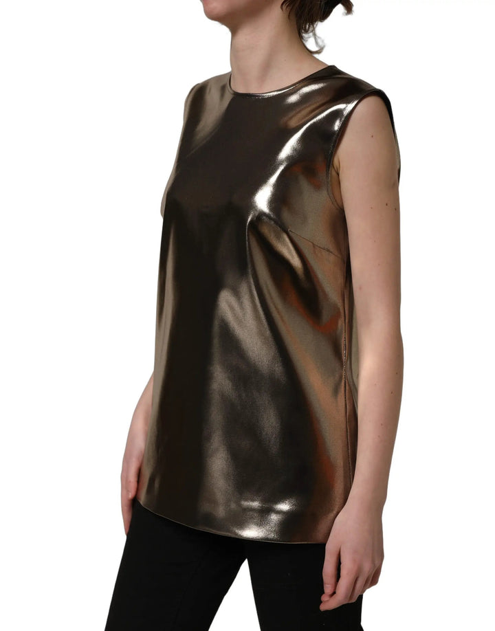 Dolce &amp; Gabbana Sample Sale | Dolce &amp; Gabbana Metallic Bronze Roundneck SleevelessTank Top - | Designer outlet