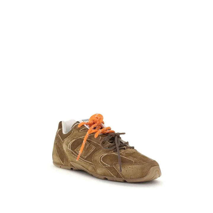 Miu Miu Sample Sale | Miu Miu Brown Calf Leather Bos Taurus Athletic Sneakers - | Designer outlet