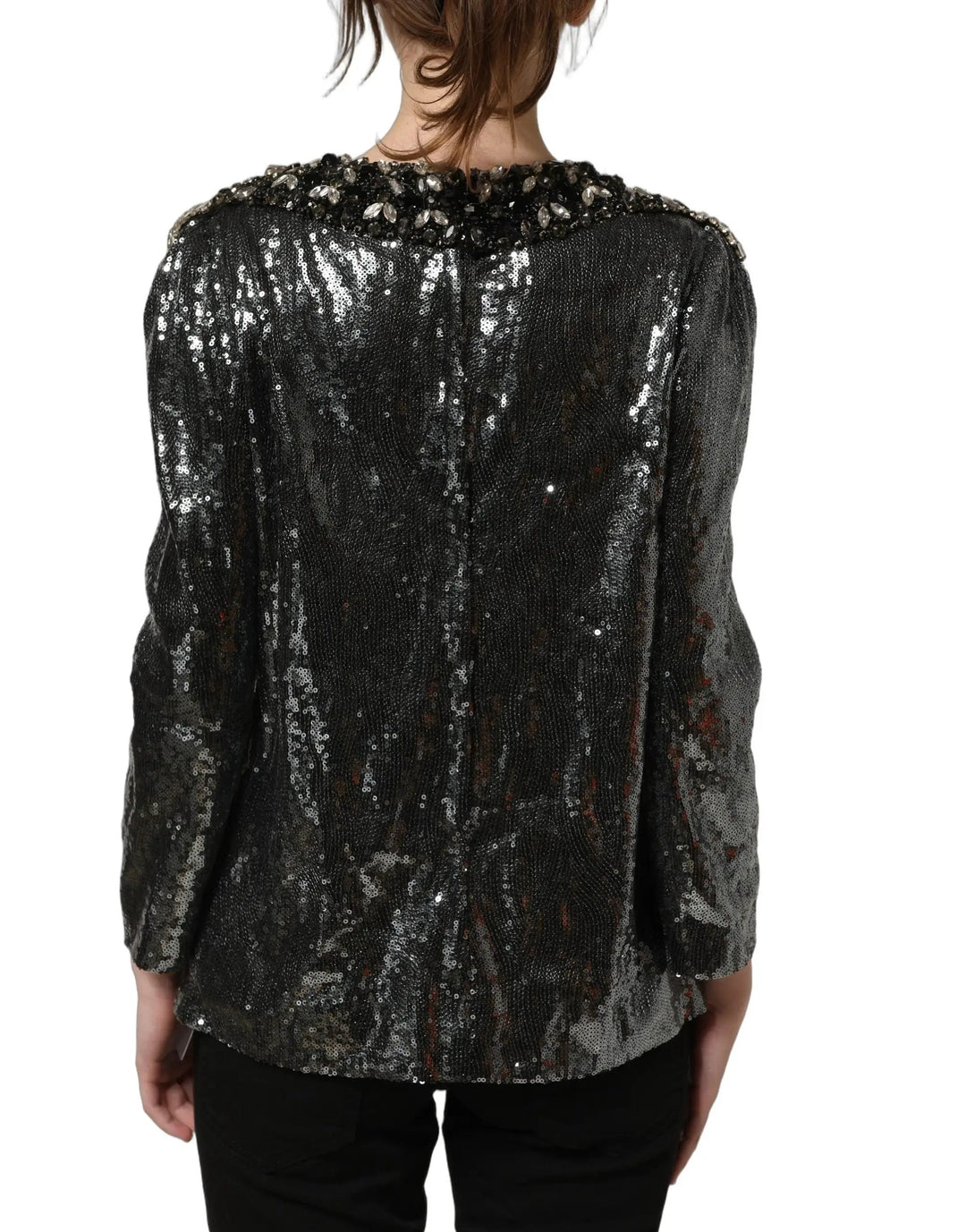 Dolce &amp; Gabbana Sample Sale | Dolce &amp; Gabbana Metallic Gray Sequin Embellished Blouse Top - | Designer outlet