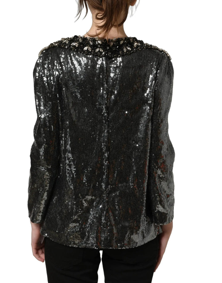 Dolce &amp; Gabbana Sample Sale | Dolce &amp; Gabbana Metallic Gray Sequin Embellished Blouse Top - | Designer outlet