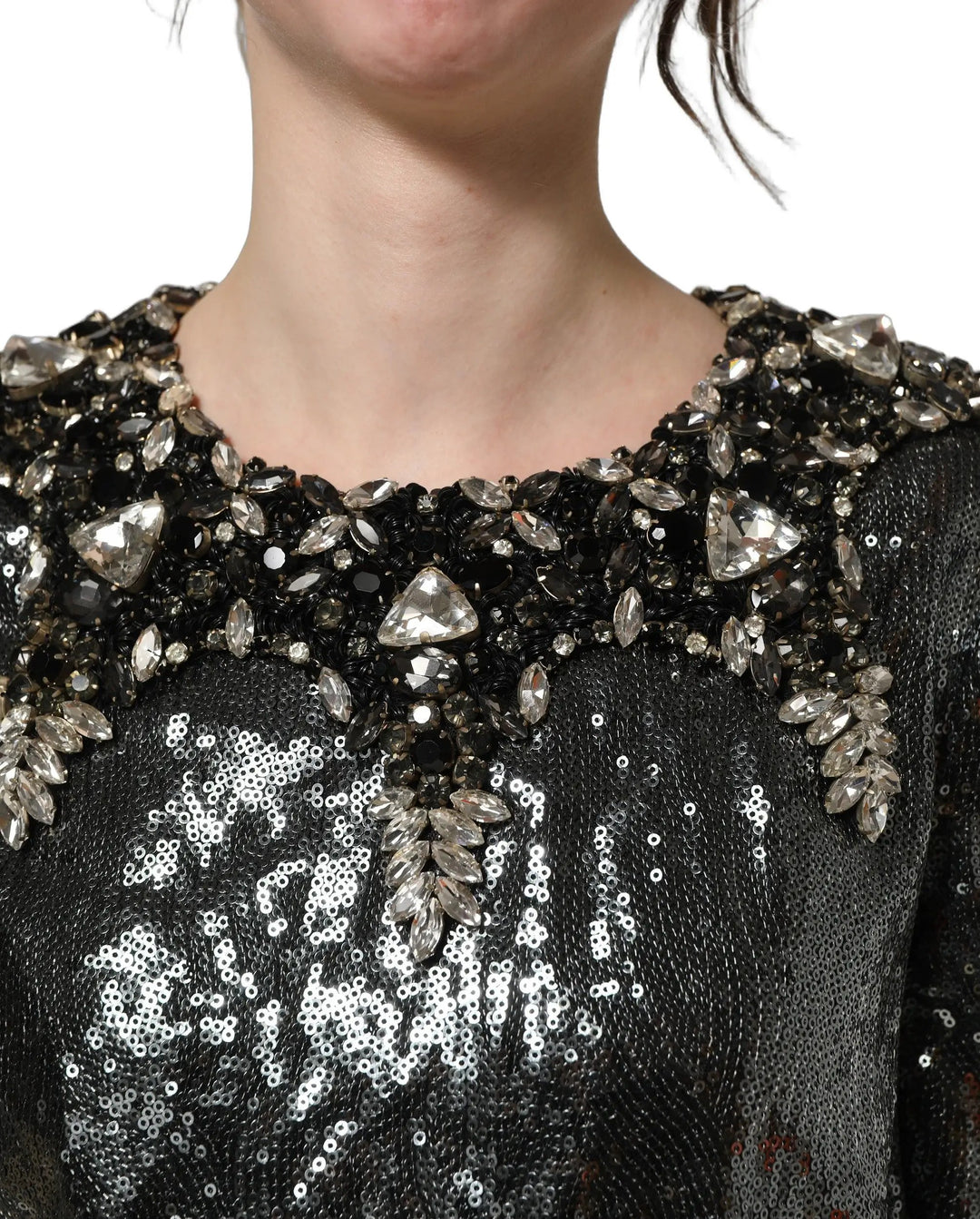 Dolce &amp; Gabbana Sample Sale | Dolce &amp; Gabbana Metallic Gray Sequin Embellished Blouse Top - | Designer outlet