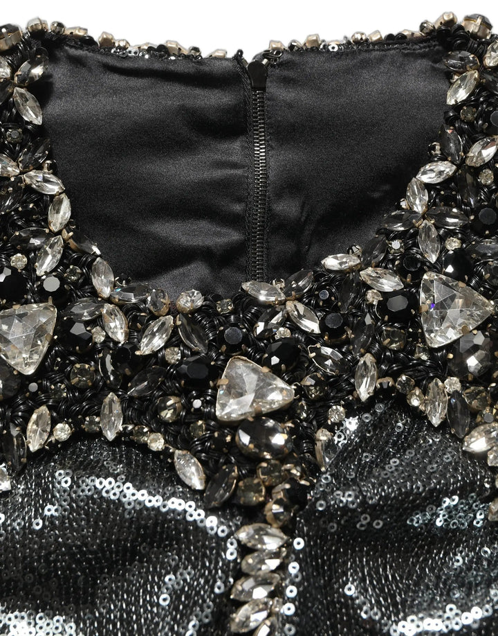 Dolce &amp; Gabbana Sample Sale | Dolce &amp; Gabbana Metallic Gray Sequin Embellished Blouse Top - | Designer outlet