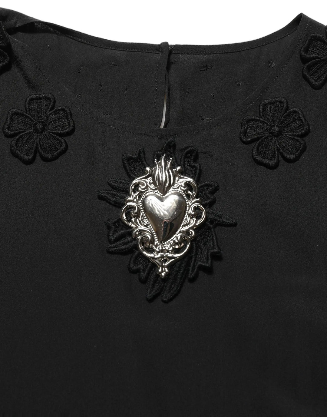Dolce &amp; Gabbana Sample Sale | Dolce &amp; Gabbana Black Floral Silk Heart Appliqué Blouse Top - | Designer outlet