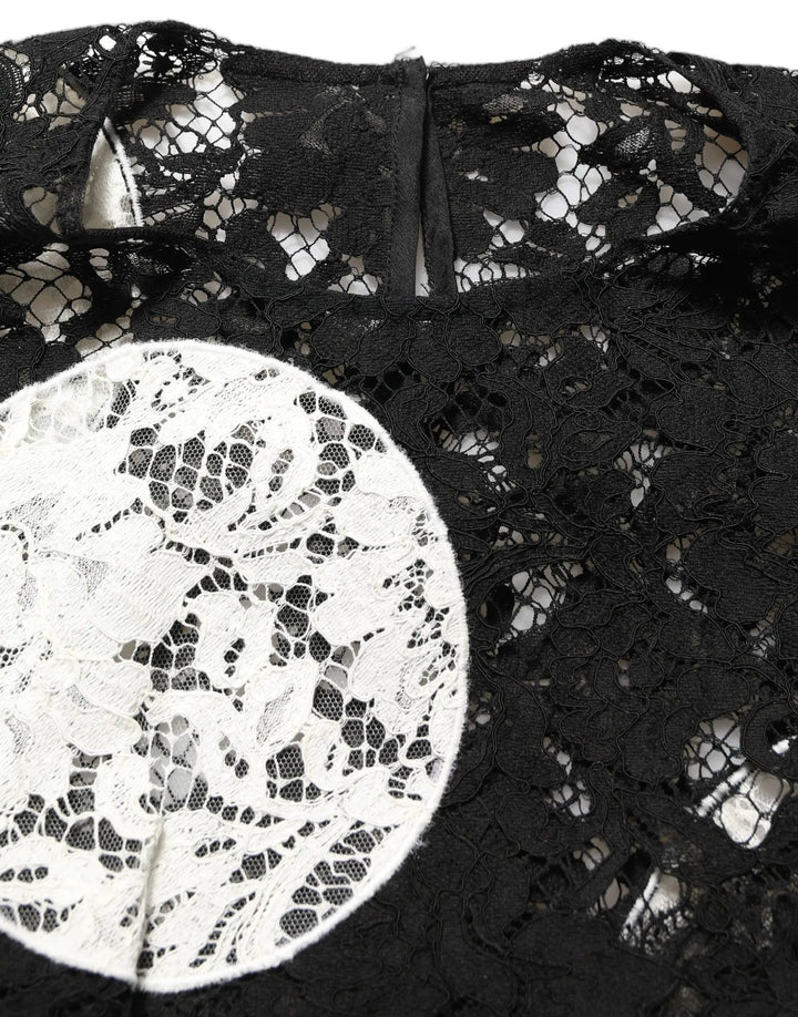 Dolce &amp; Gabbana Sample Sale | Dolce &amp; Gabbana Black White Floral Lace Short Sleeve Blouse Top - | Designer outlet