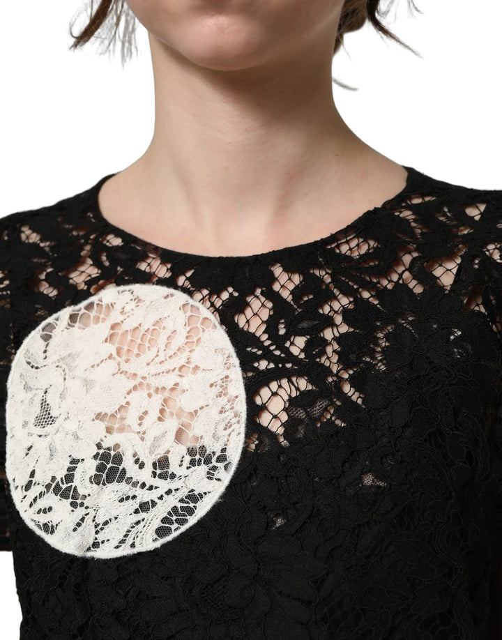 Dolce &amp; Gabbana Sample Sale | Dolce &amp; Gabbana Black White Floral Lace Short Sleeve Blouse Top - | Designer outlet