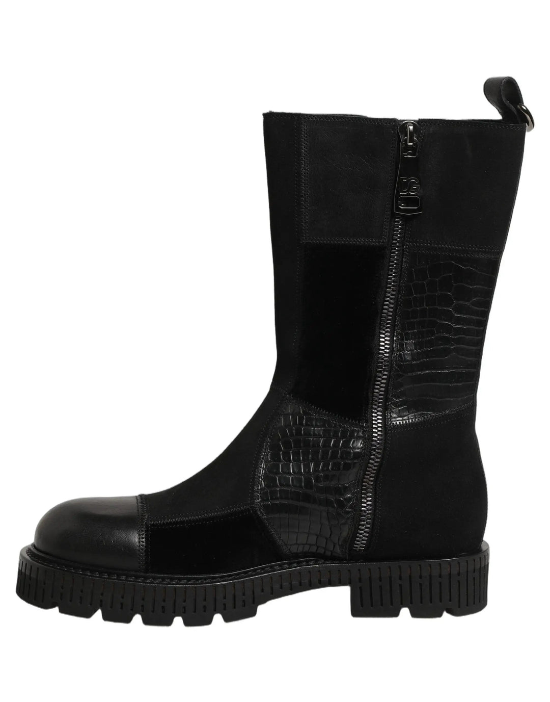 Dolce &amp; Gabbana Sample Sale | Dolce &amp; Gabbana Black Patchwork Leather Mid Calf Boots Shoes - | Designer outlet